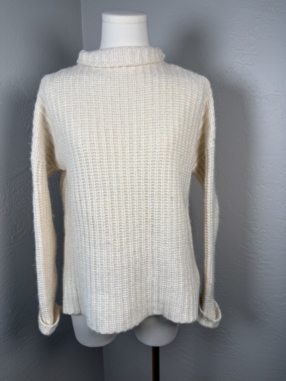 Marine Layer Alpaca Blend Turtleneck Sweater Cream Chunky Knit Cozy Size S